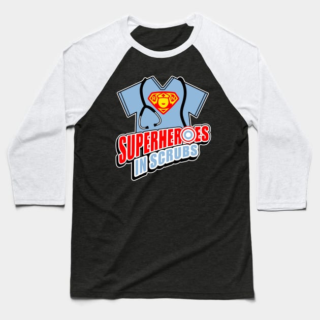 Superheroes in Scrubs Baseball T-Shirt by BadDesignCo